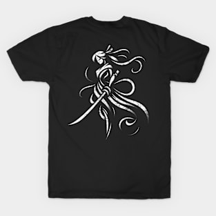 Female Katana Warrior Graphic Tee | Tribal Dark Art T-Shirt